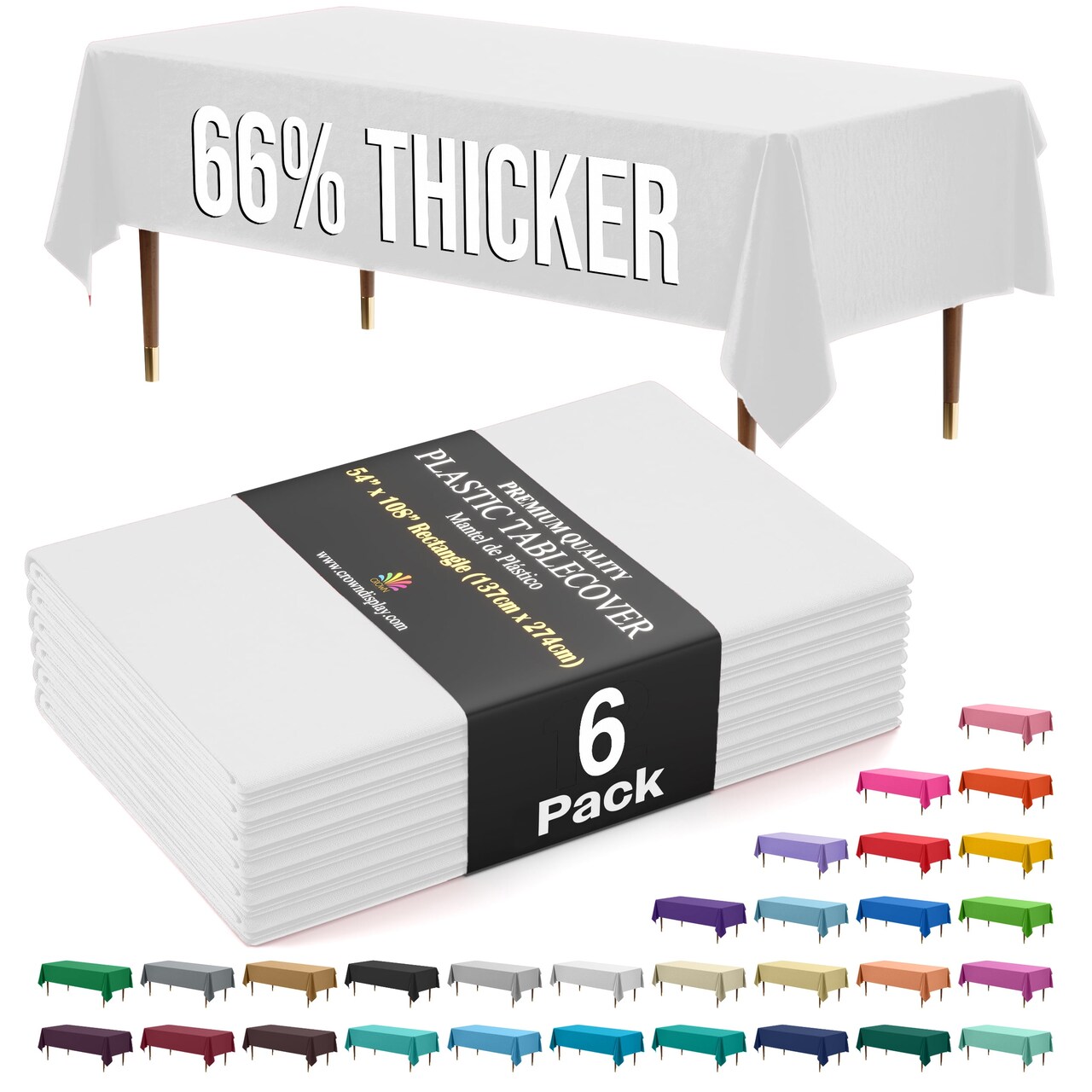 Exquisite 6-Pack Premium Plastic Tablecloth 54in. x 108in. Rectangle Plastic Table Cover